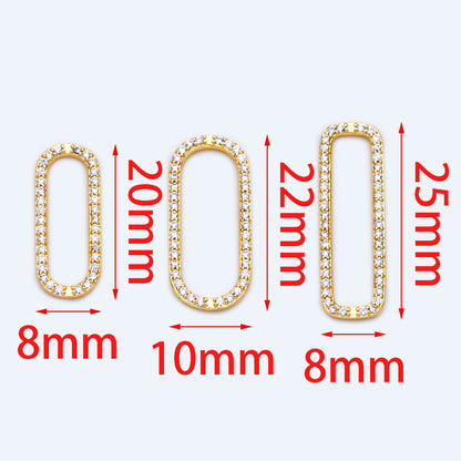 4pcs CZ Pave Gold/ Silver Tone Oval Link Charms, Brass Long Oval Hoops, Geometric Hoop Circle Connector Pendants (GB-1496)