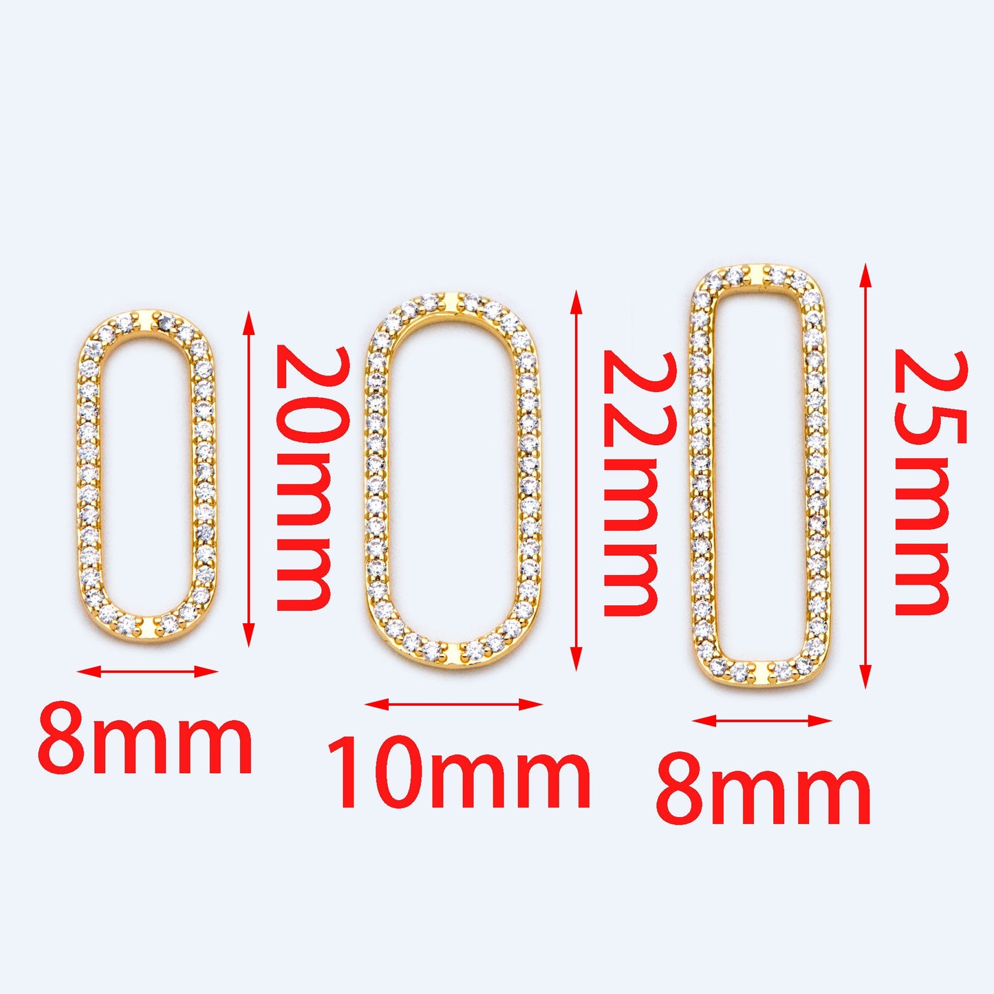 4pcs CZ Pave Gold/ Silver Tone Oval Link Charms, Brass Long Oval Hoops, Geometric Hoop Circle Connector Pendants (GB-1496)
