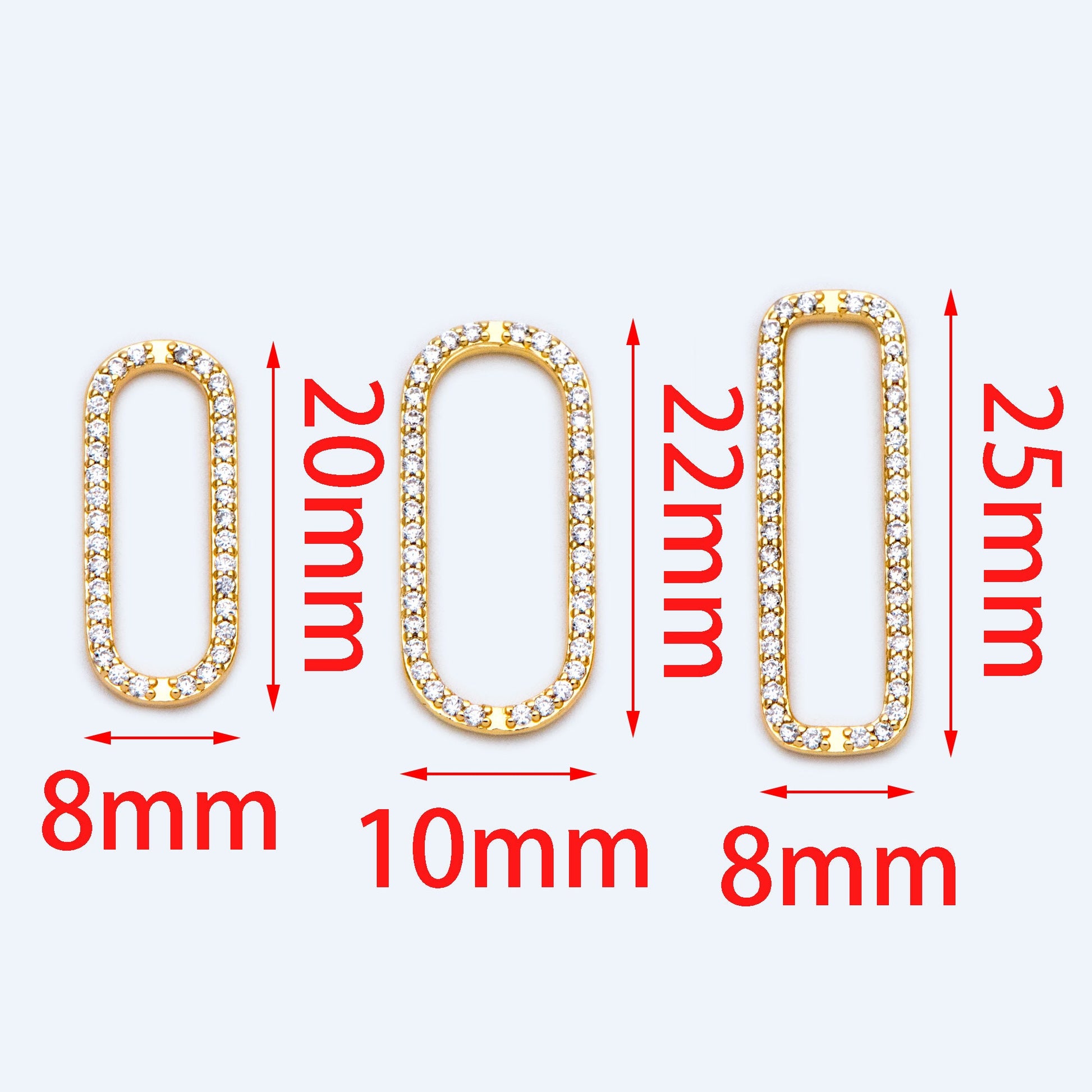 4pcs CZ Pave Gold/ Silver Tone Oval Link Charms, Brass Long Oval Hoops, Geometric Hoop Circle Connector Pendants (GB-1496)