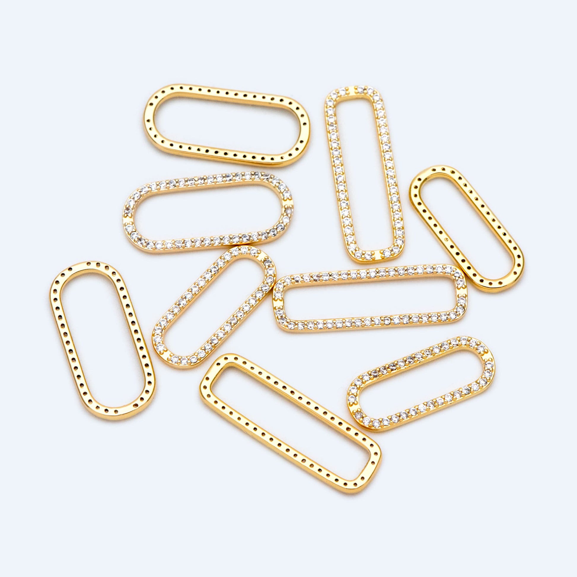 4pcs CZ Pave Gold/ Silver Tone Oval Link Charms, Brass Long Oval Hoops, Geometric Hoop Circle Connector Pendants (GB-1496)