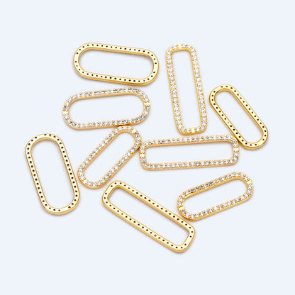 4pcs CZ Pave Gold/ Silver Tone Oval Link Charms, Brass Long Oval Hoops, Geometric Hoop Circle Connector Pendants (GB-1496)