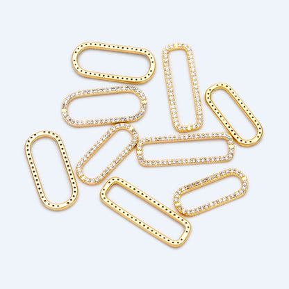 4pcs CZ Pave Gold/ Silver Tone Oval Link Charms, Brass Long Oval Hoops, Geometric Hoop Circle Connector Pendants (GB-1496)