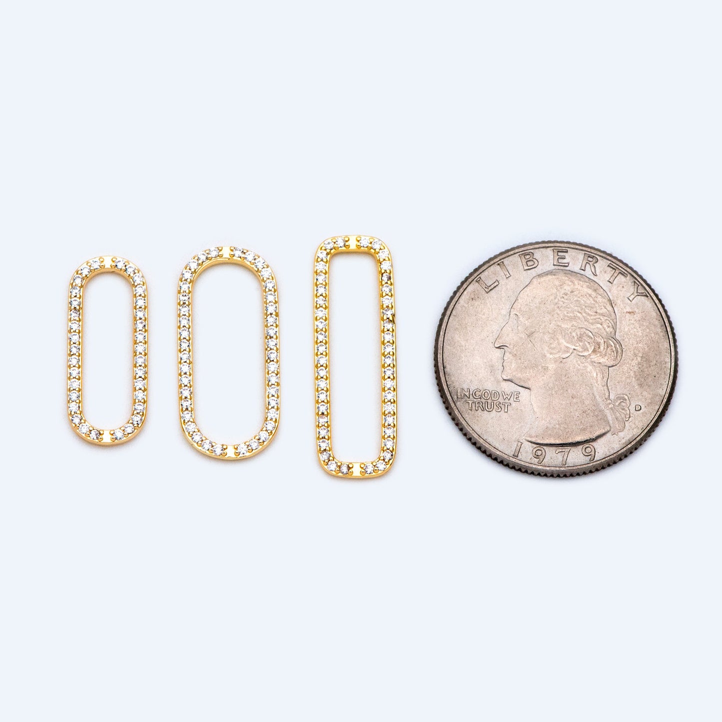 4pcs CZ Pave Gold/ Silver Tone Oval Link Charms, Brass Long Oval Hoops, Geometric Hoop Circle Connector Pendants (GB-1496)