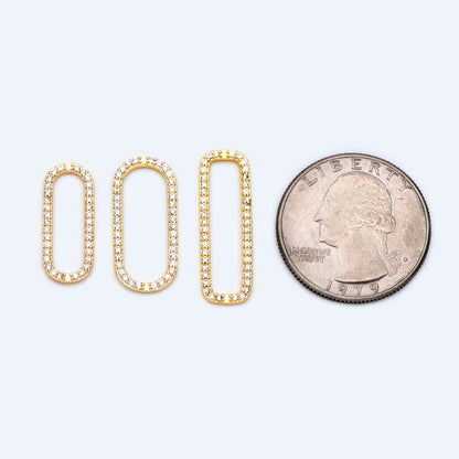 4pcs CZ Pave Gold/ Silver Tone Oval Link Charms, Brass Long Oval Hoops, Geometric Hoop Circle Connector Pendants (GB-1496)