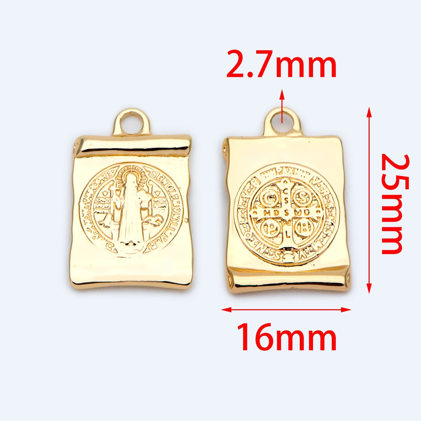 10pcs Gold/ Silver Tone San Benito Charm,16x25mm, Cross Medallion Pendant, Religious Jewelry Making Supply (GB-1528)