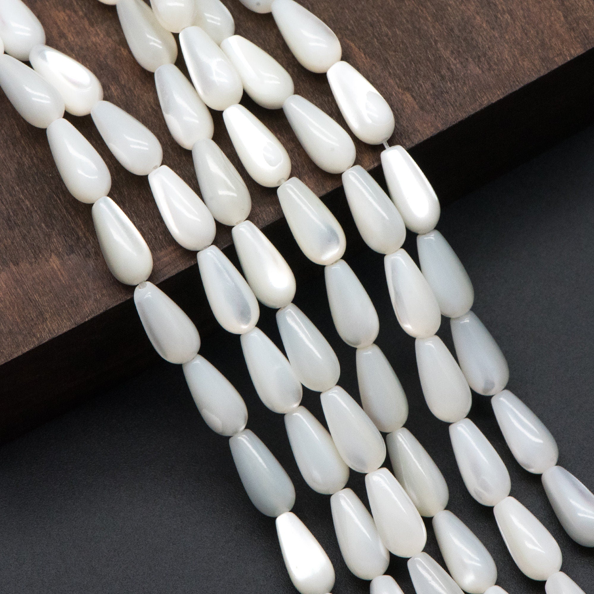 White Mother of Pearl Shell Teardrop Beads 5x12mm, Top Drilled Tube MOP beads -(#V1359) Full strand