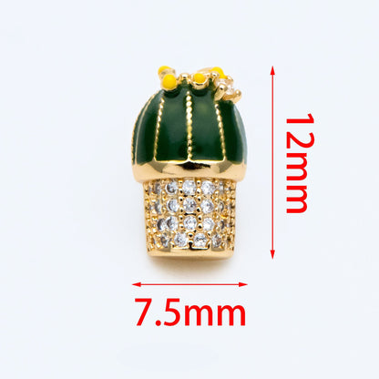 4pcs CZ Pave Enamel Cactus Stud Earrings, 18K Gold plated Brass, Cactus Ear Posts (#GB-1503)