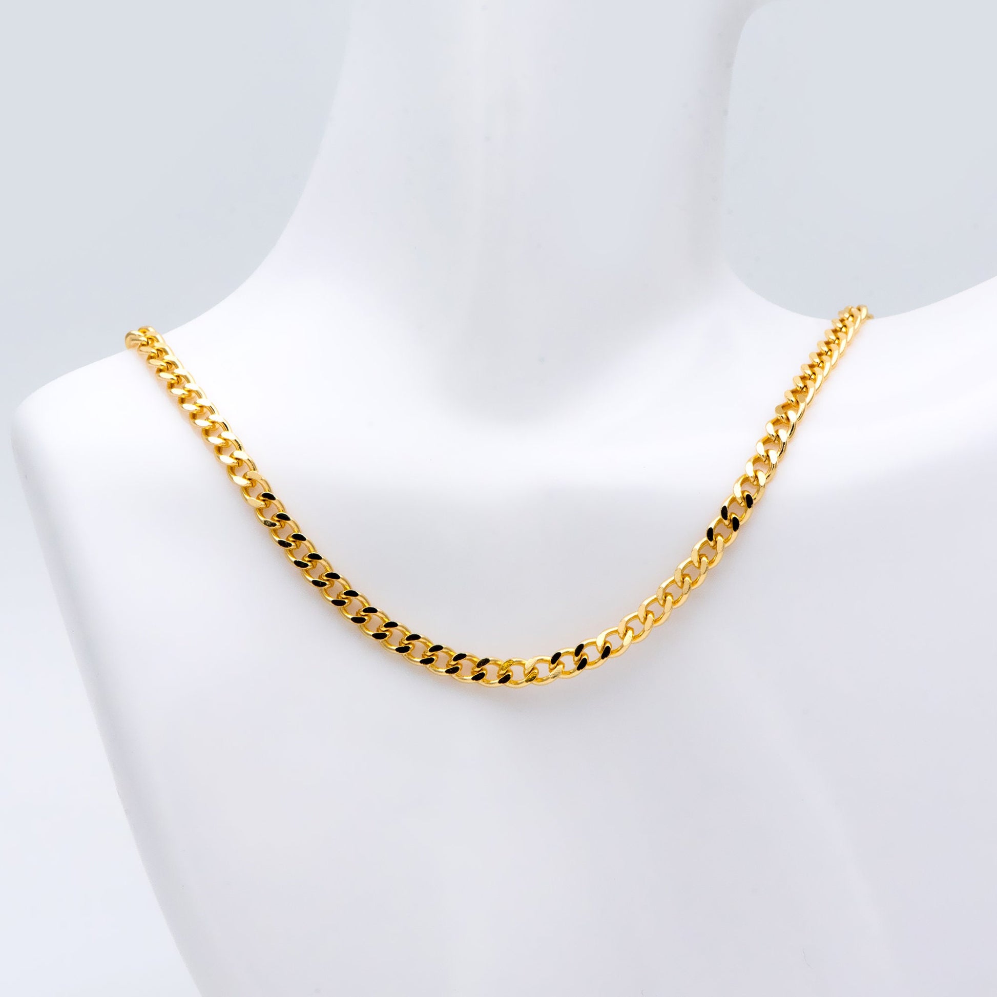 Gold/ Silver Tone Flat Curb Chain 4mm, 18K Gold/ Rhodium Plated Brass, Strong Curb Chain (#LK-429)/ 1 Meter=3.3 ft