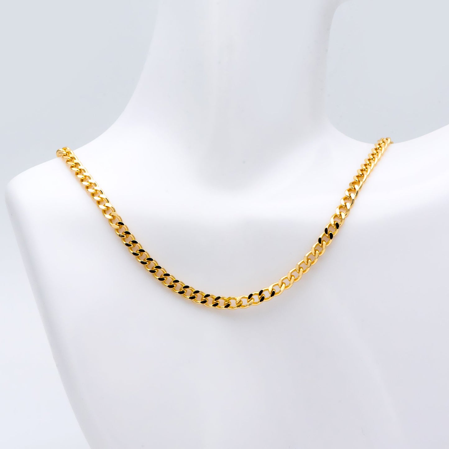 Gold/ Silver Tone Flat Curb Chain 4mm, 18K Gold/ Rhodium Plated Brass, Strong Curb Chain (#LK-429)/ 1 Meter=3.3 ft