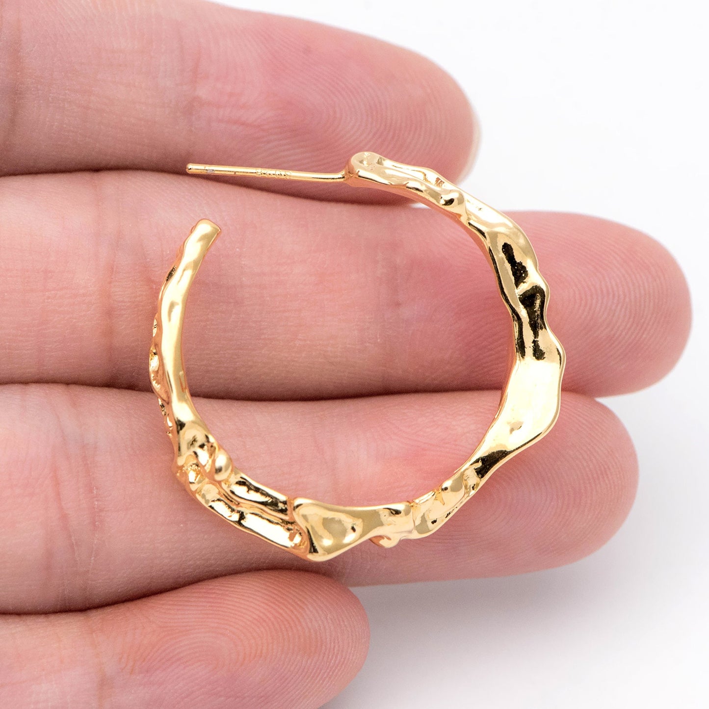 10pcs Gold/ Silver Tone Earring Posts 30mm, Geometric Round Stud Earring, Hammered Ear Findings (GB-1539)