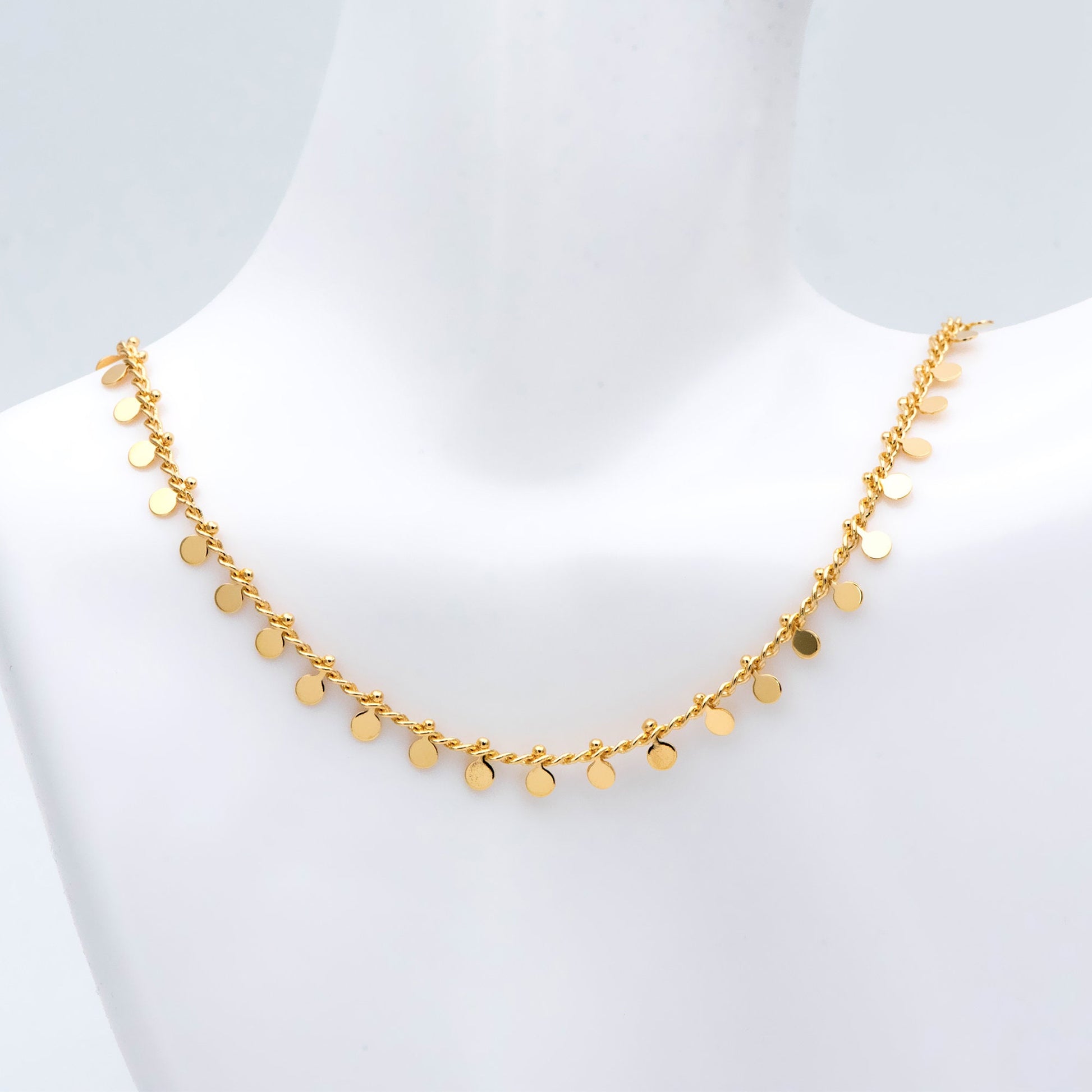 Gold/ Silver Tone Curb Chain with 3mm Round Disc Charms, Quality Chain for Necklace Wholesale (#LK-431)/ 1 Meter=3.3ft