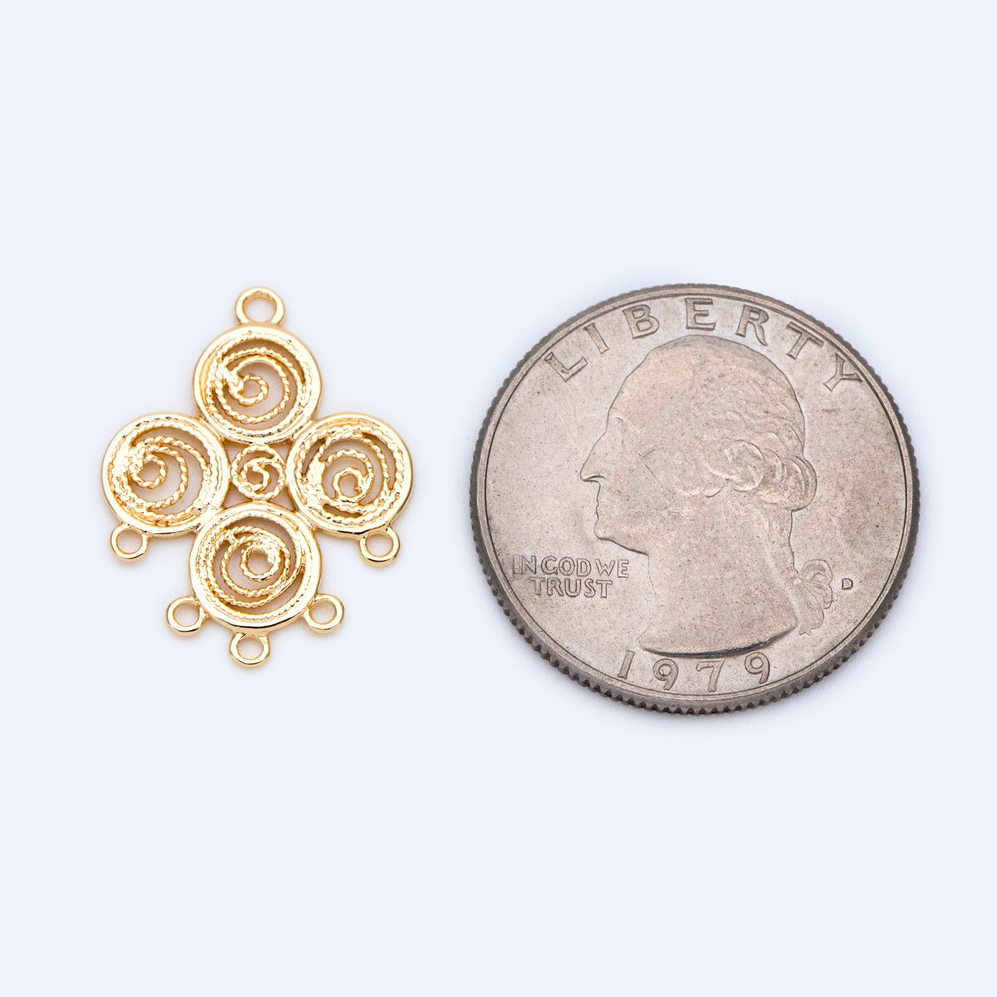 10pcs Gold Filigree Connectors, Gold plated Brass Earring Charms, Necklace Pendants with Loops 22x17mm (GB-1550)