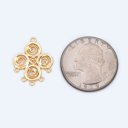 10pcs Gold Filigree Connectors, Gold plated Brass Earring Charms, Necklace Pendants with Loops 22x17mm (GB-1550)