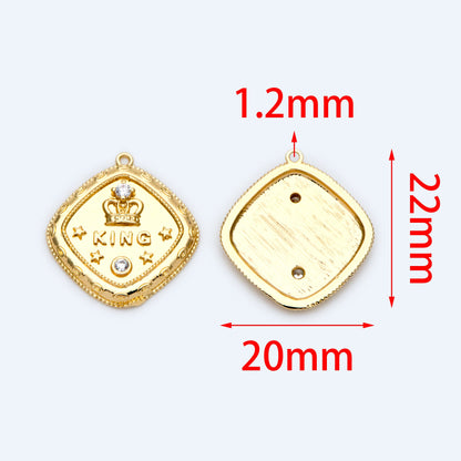 10pcs CZ pave Gold Square Charms 22x20mm, Geometric Pendant, Square Pendant, Metal Charm, King Charm, Crown Charm (GB-1556)