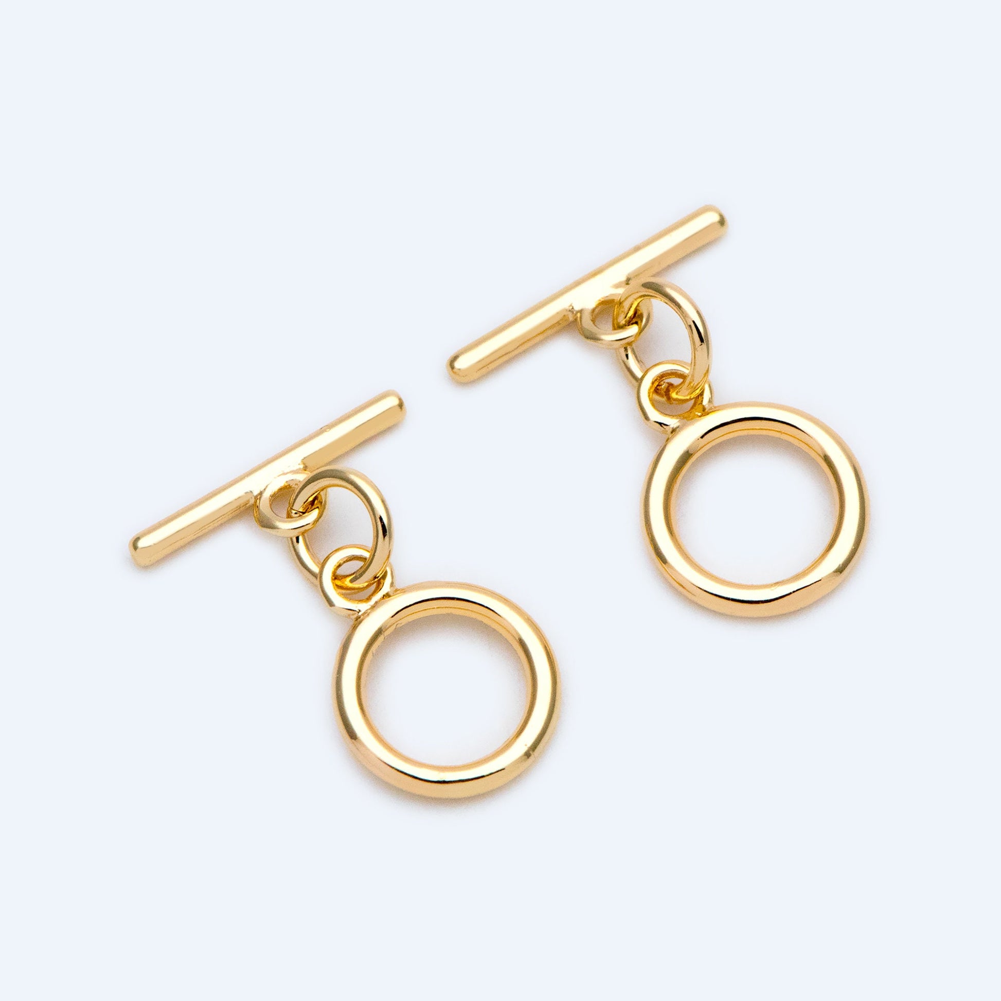 10 sets Gold Toggle Clasp, Real Gold plated Brass, Easy Close Clasp 9mm Smooth Round (#GB-1543-C)