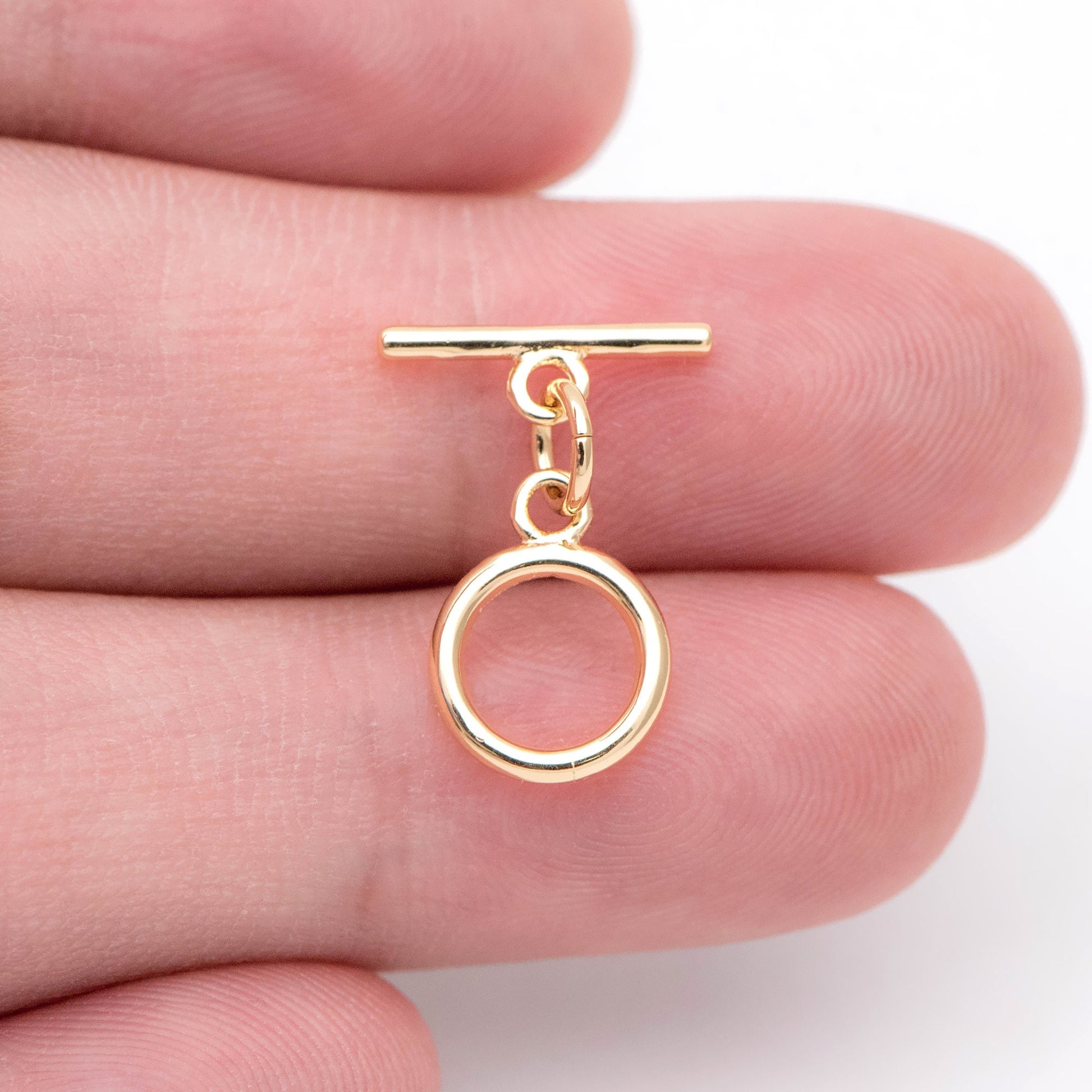 10 sets Gold Toggle Clasp, Real Gold plated Brass, Easy Close Clasp 9mm Smooth Round (#GB-1543-C)