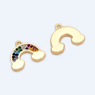 10pcs CZ Pave Rainbow Charms 10x12mm, 18K Gold plated Brass Rainbow Pendants (GB-1566)