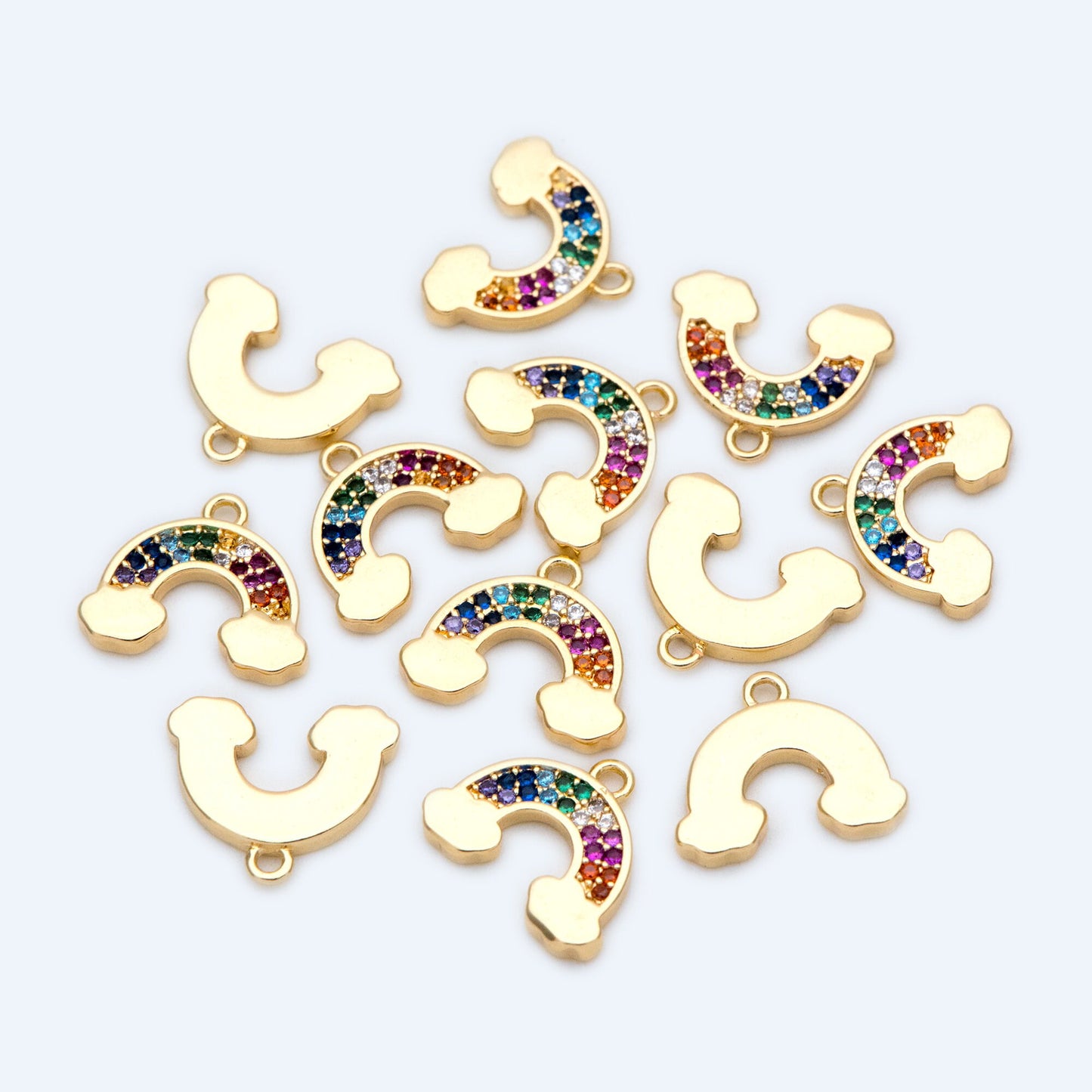 10pcs CZ Pave Rainbow Charms 10x12mm, 18K Gold plated Brass Rainbow Pendants (GB-1566)