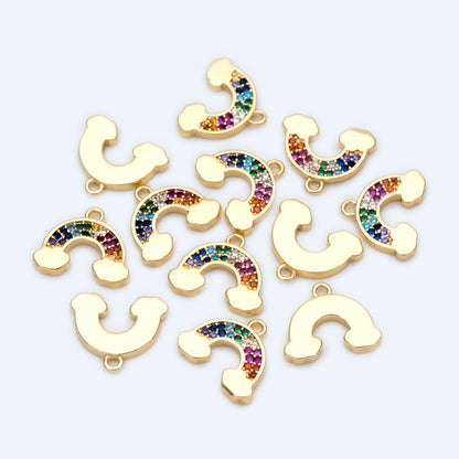 10pcs CZ Pave Rainbow Charms 10x12mm, 18K Gold plated Brass Rainbow Pendants (GB-1566)