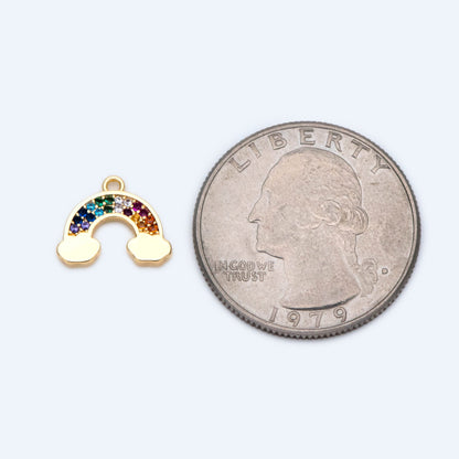 10pcs CZ Pave Rainbow Charms 10x12mm, 18K Gold plated Brass Rainbow Pendants (GB-1566)