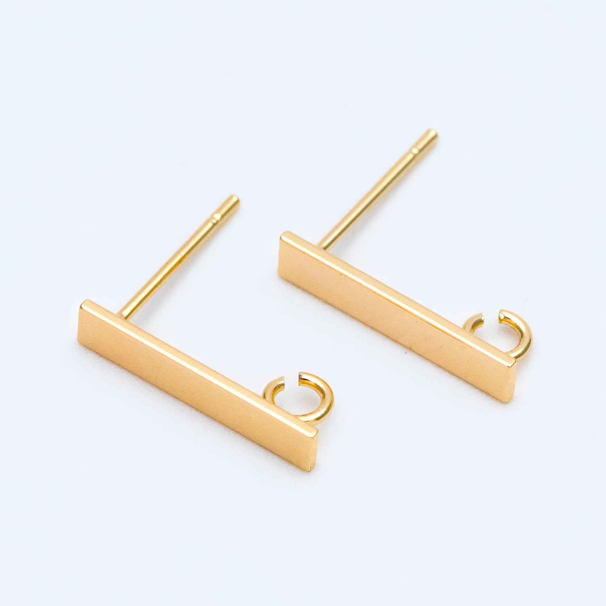 10pcs Gold/ Silver Tone Rectangle Earring Post with Loop, 18K Gold/ Rhodium Plated Brass, Geometric Earring Components (GB-1526)