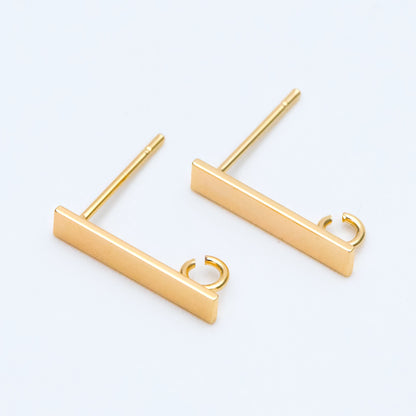 10pcs Gold/ Silver Tone Rectangle Earring Post with Loop, 18K Gold/ Rhodium Plated Brass, Geometric Earring Components (GB-1526)