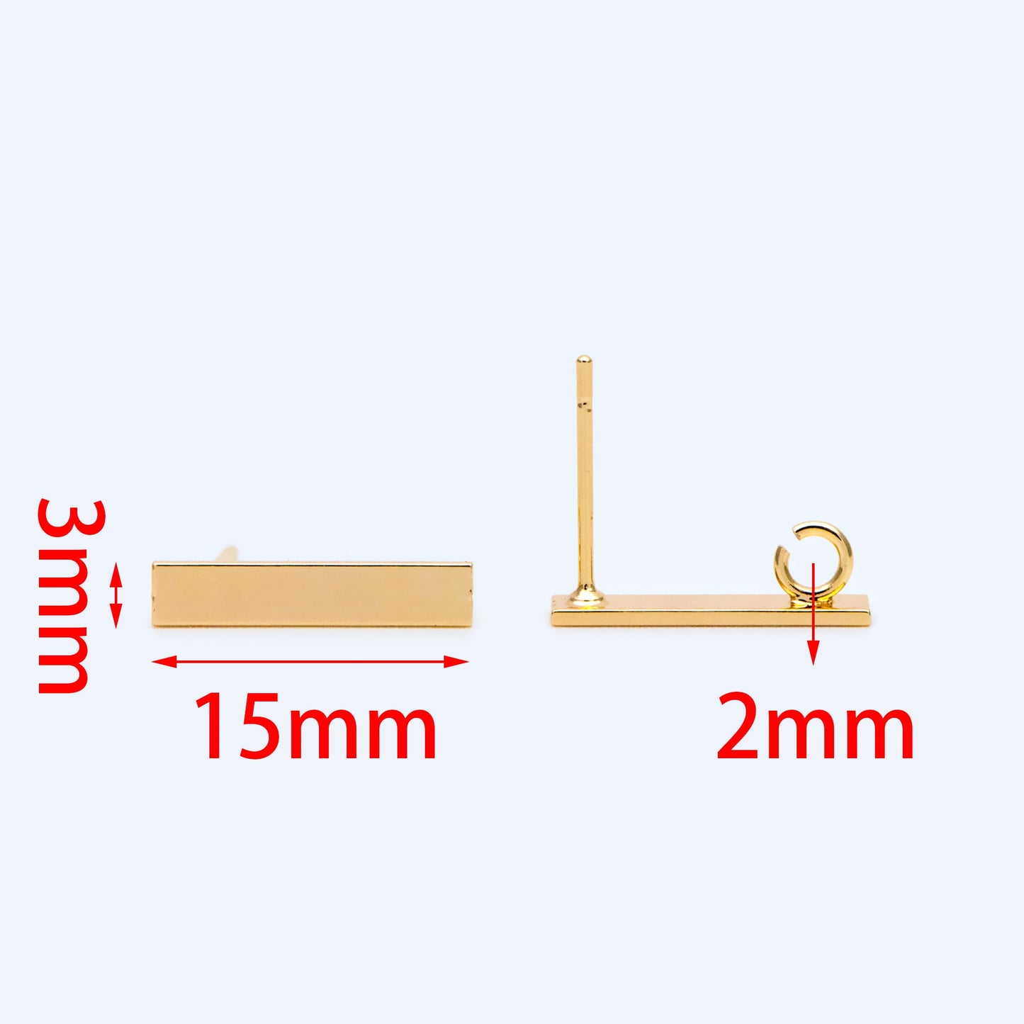 10pcs Gold/ Silver Tone Rectangle Earring Post with Loop, 18K Gold/ Rhodium Plated Brass, Geometric Earring Components (GB-1526)