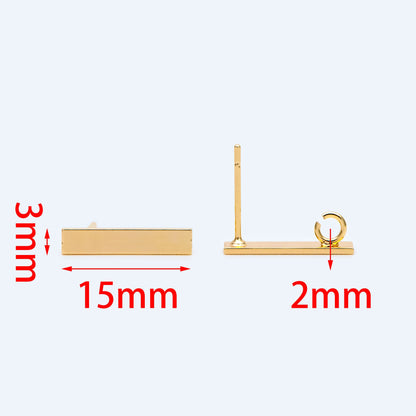 10pcs Gold/ Silver Tone Rectangle Earring Post with Loop, 18K Gold/ Rhodium Plated Brass, Geometric Earring Components (GB-1526)