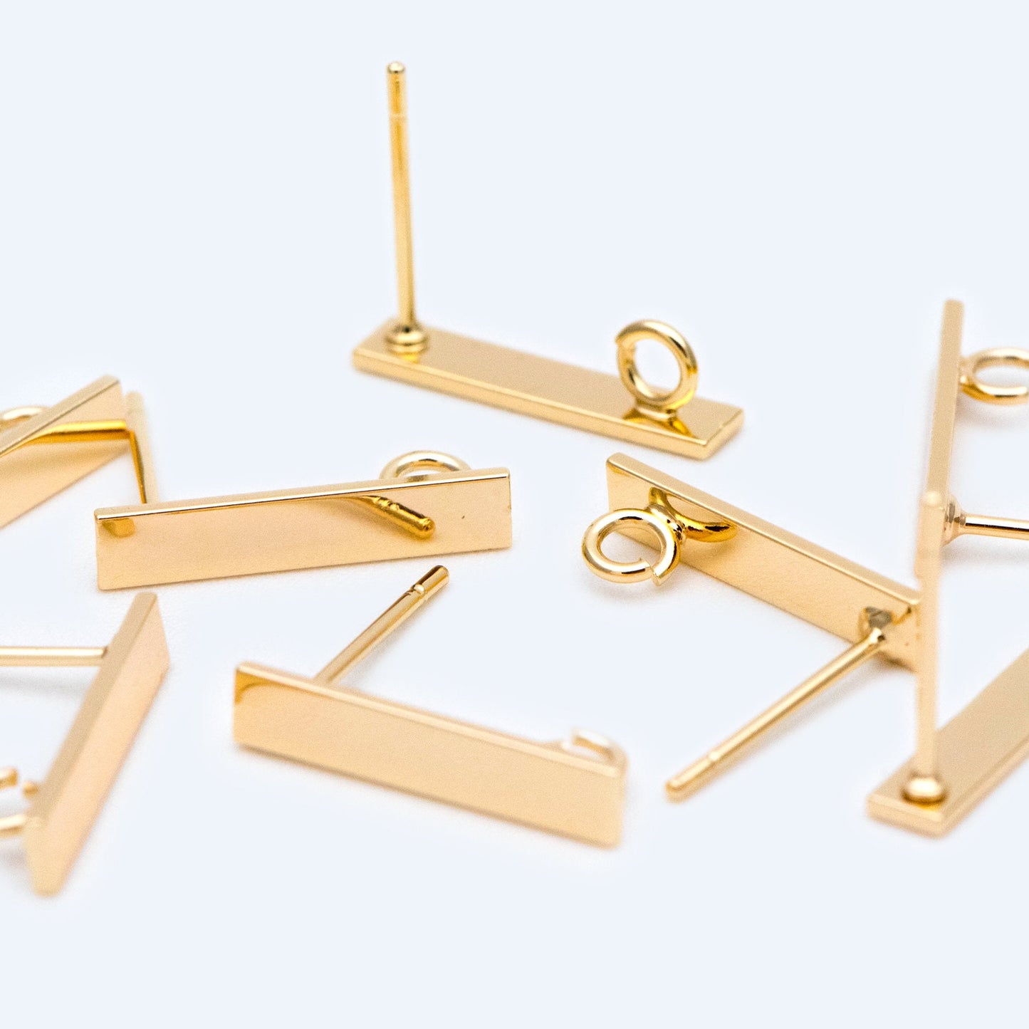 10pcs Gold/ Silver Tone Rectangle Earring Post with Loop, 18K Gold/ Rhodium Plated Brass, Geometric Earring Components (GB-1526)