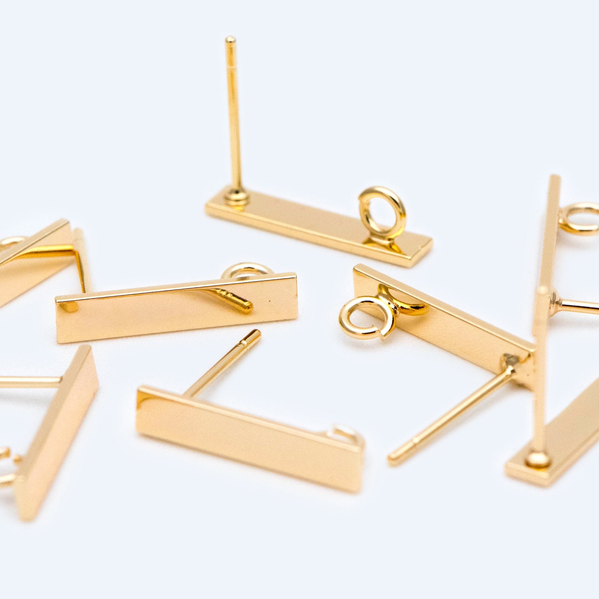 10pcs Gold/ Silver Tone Rectangle Earring Post with Loop, 18K Gold/ Rhodium Plated Brass, Geometric Earring Components (GB-1526)