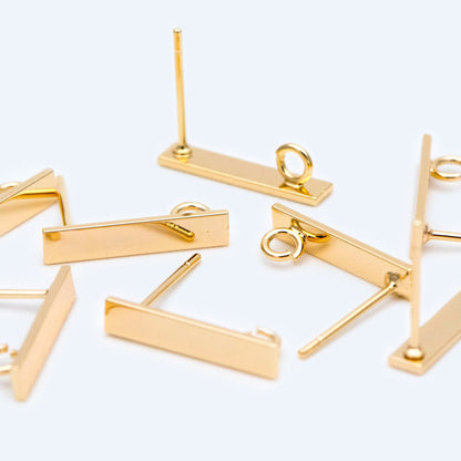 10pcs Gold/ Silver Tone Rectangle Earring Post with Loop, 18K Gold/ Rhodium Plated Brass, Geometric Earring Components (GB-1526)