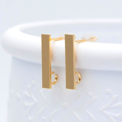 10pcs Gold/ Silver Tone Rectangle Earring Post with Loop, 18K Gold/ Rhodium Plated Brass, Geometric Earring Components (GB-1526)