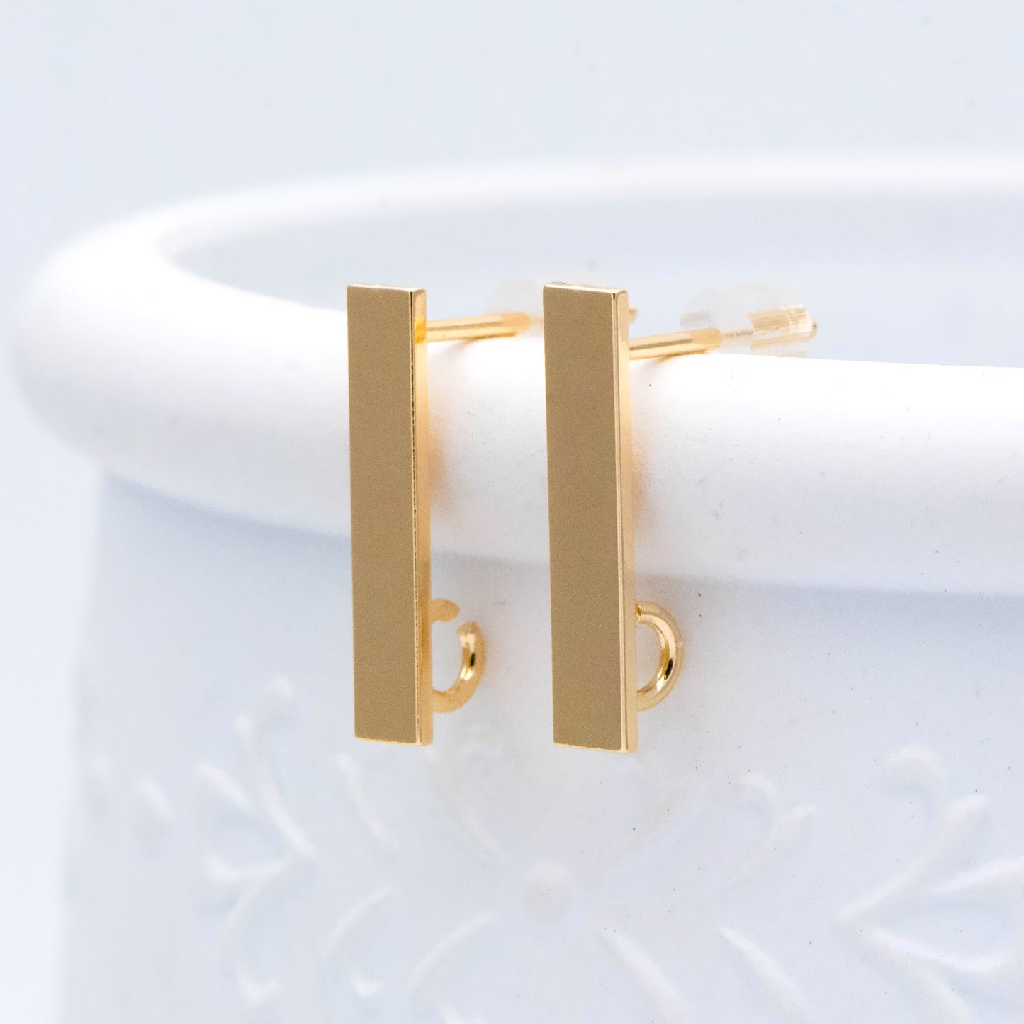 10pcs Gold/ Silver Tone Rectangle Earring Post with Loop, 18K Gold/ Rhodium Plated Brass, Geometric Earring Components (GB-1526)