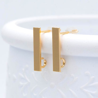 10pcs Gold/ Silver Tone Rectangle Earring Post with Loop, 18K Gold/ Rhodium Plated Brass, Geometric Earring Components (GB-1526)
