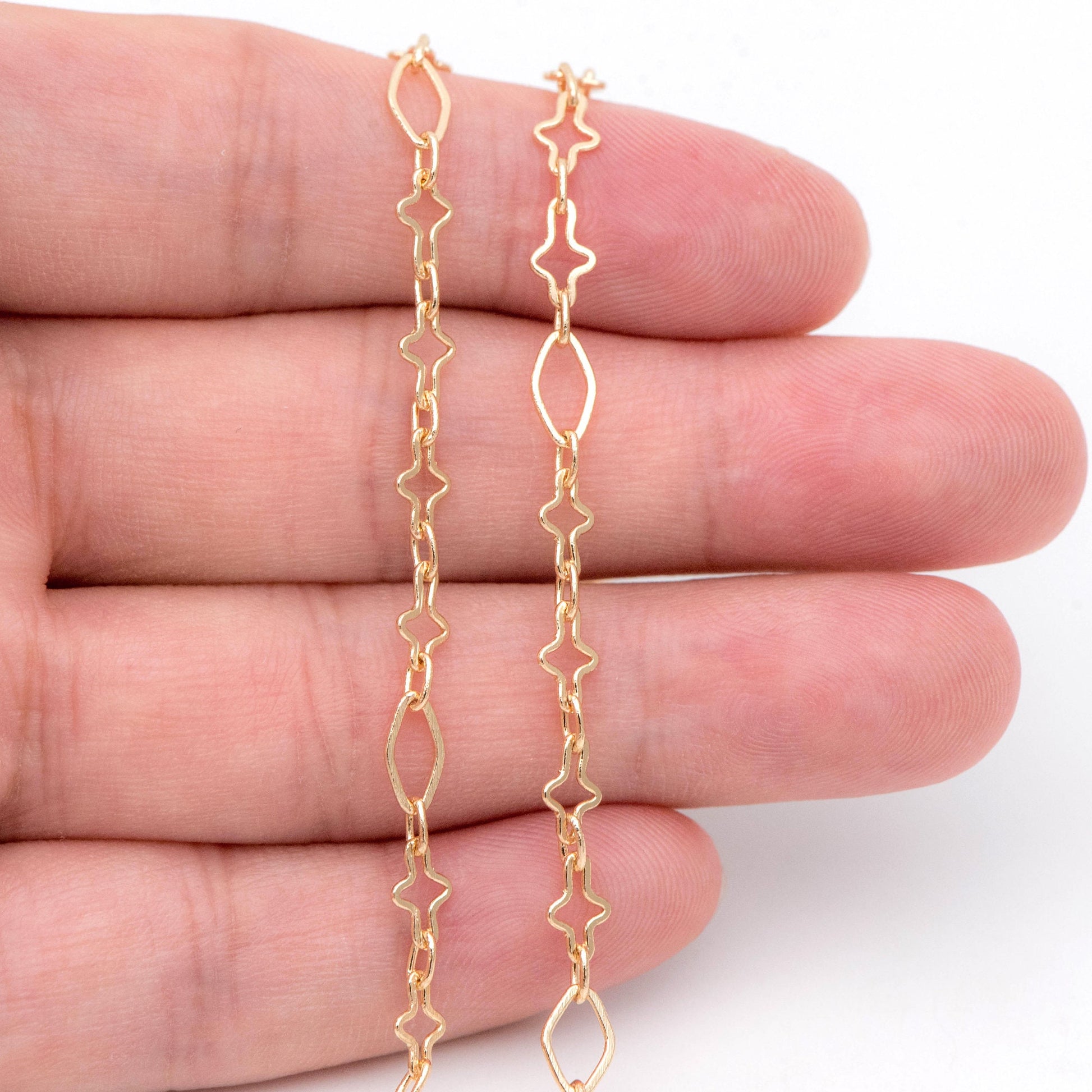 Gold plated Brass Link Chains, Specialty Chains for DIY Necklace, Chain Findings (#LK-430)/ 1 Meter=3.3 ft