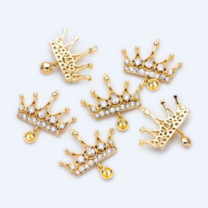 4pcs Gold Crown Charm with Half Drilled Pearl Peg, Real Gold plated Brass Crown Pendant 15x11mm, Lead Nickel Free (GB-1580)