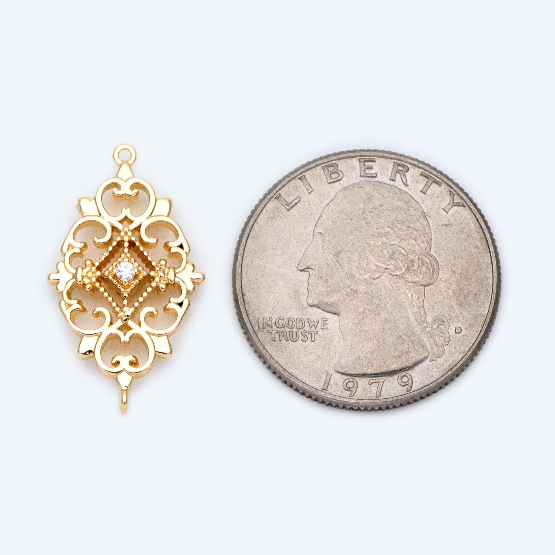 10pcs Gold plated Brass Hollow Rhombus Connector 25x14mm, CZ pave Rhombus Charm Pendant (GB-1584)