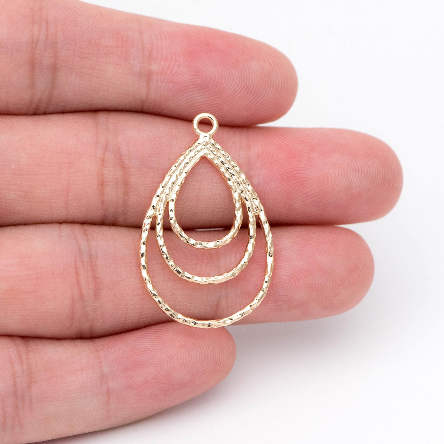 10pcs Gold Hammered Teardrop Connectors 32x20mm, 18K Gold plated Brass, Water Drop Charm Pendants (GB-2750-J)