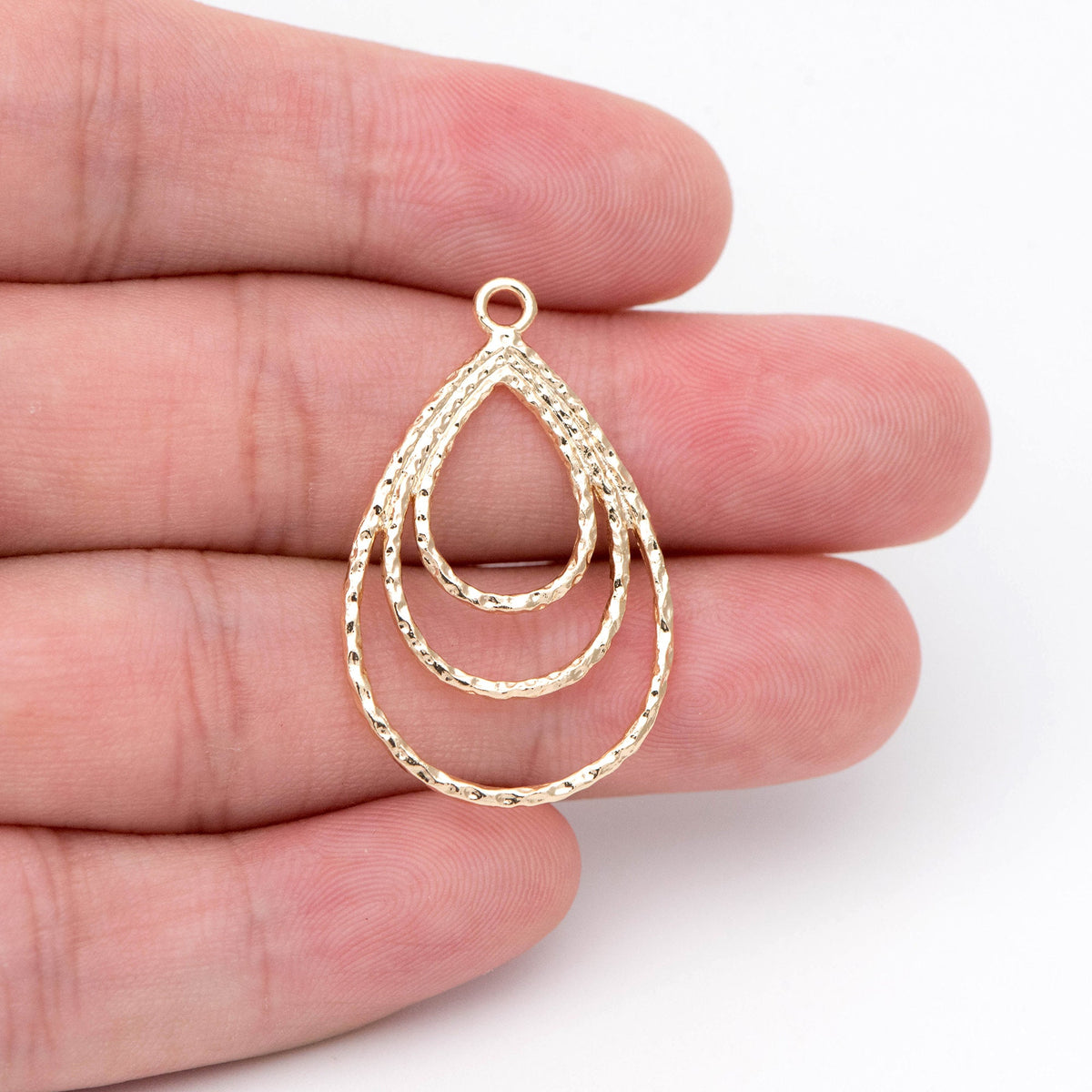 10pcs Gold Hammered Teardrop Connectors 32x20mm, 18K Gold plated Brass, Water Drop Charm Pendants (GB-2750-J)