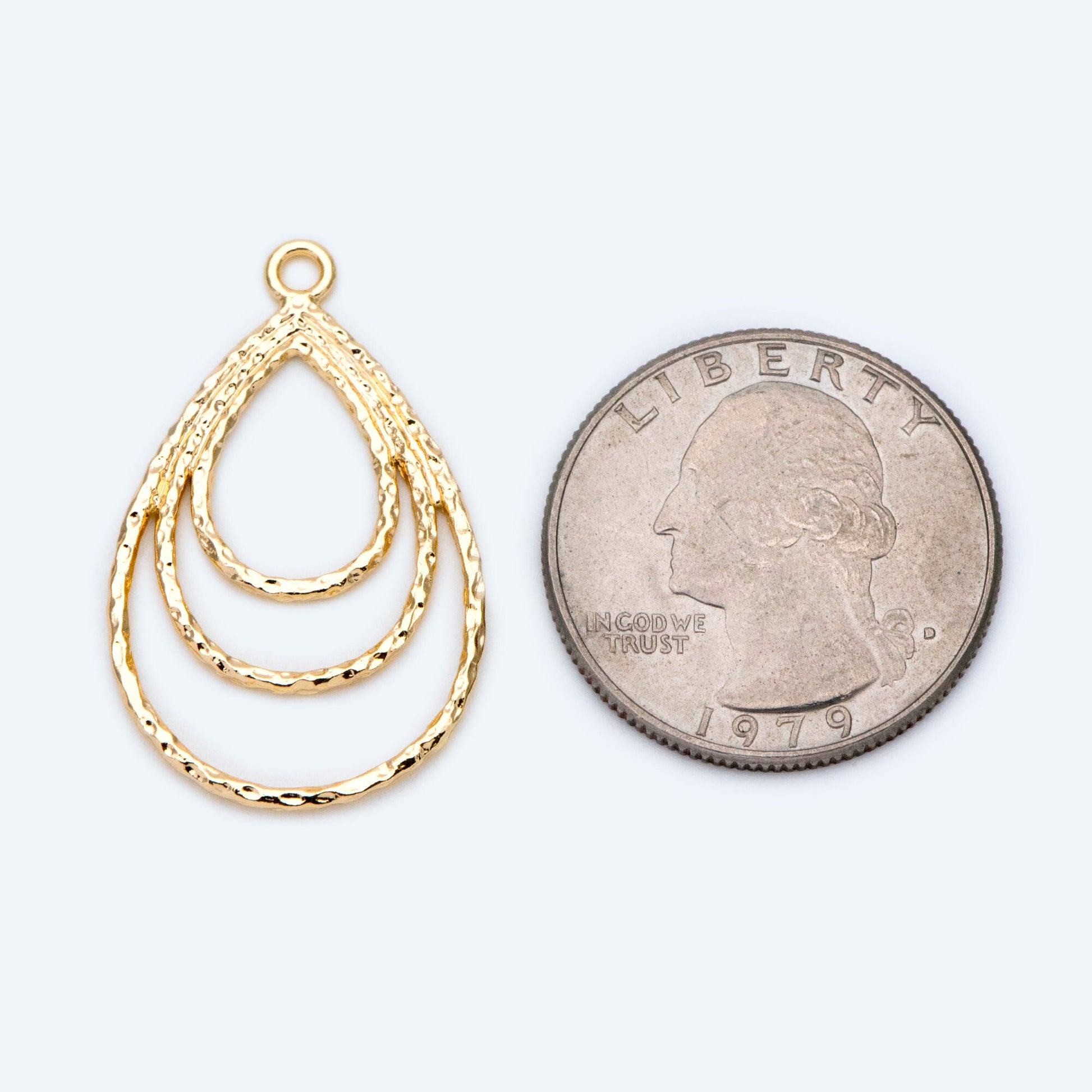 10pcs Gold Hammered Teardrop Connectors 32x20mm, 18K Gold plated Brass, Water Drop Charm Pendants (GB-2750-J)