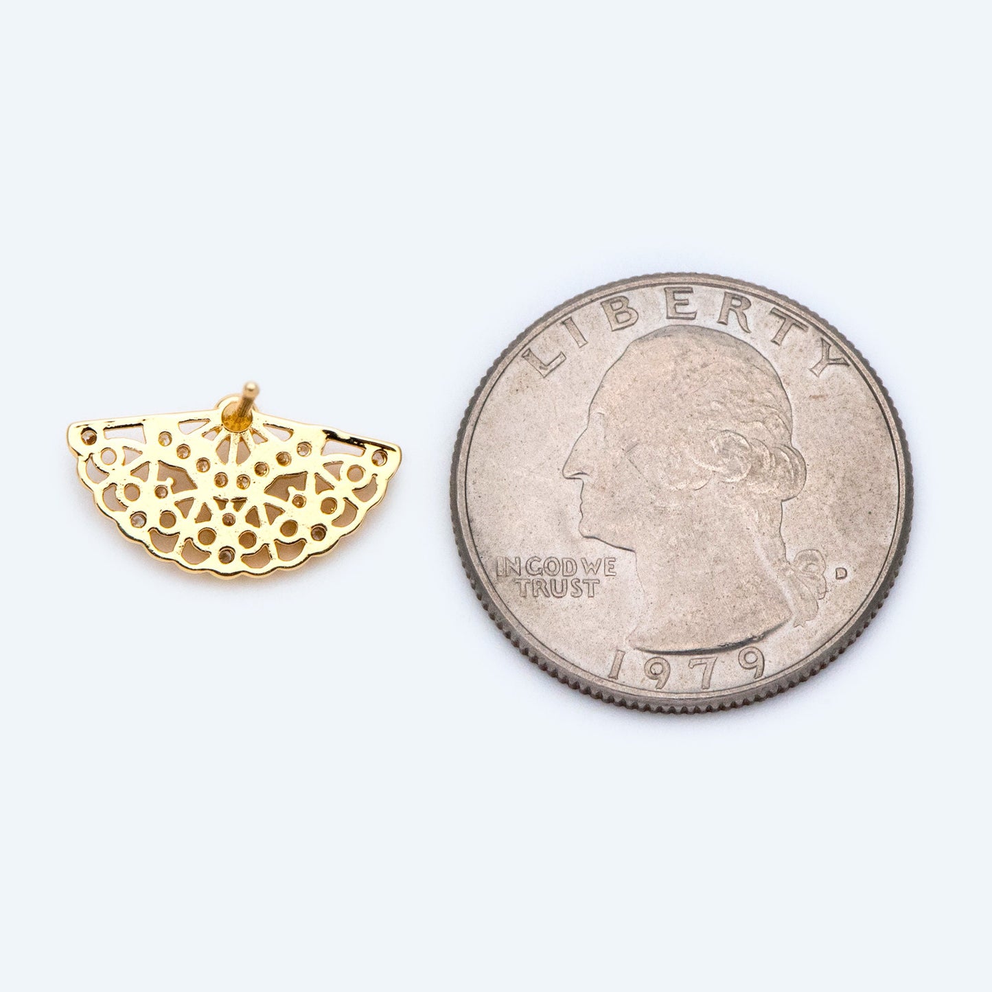 10pcs CZ Pave Fan Shape Earring Stud, Fan Stud Earring with Pearl Peg (#GB-1587)