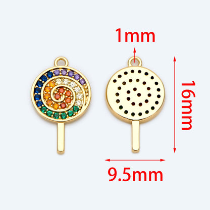 4pcs Colourful CZ pave Lollipop Charm, Candy Charm, Kawaii Charm (GB-1590)