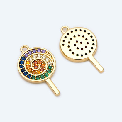 4pcs Colourful CZ pave Lollipop Charm, Candy Charm, Kawaii Charm (GB-1590)