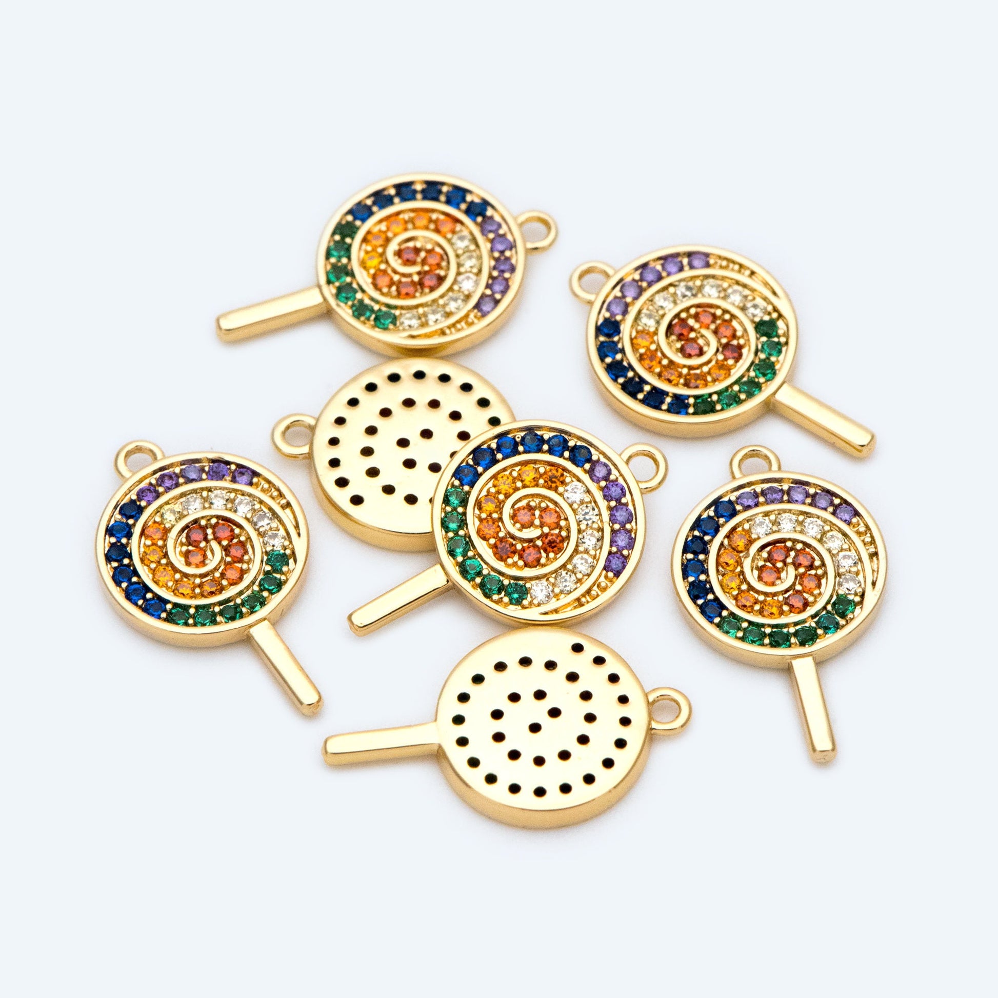 4pcs Colourful CZ pave Lollipop Charm, Candy Charm, Kawaii Charm (GB-1590)