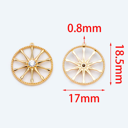 10pcs Gold / Rhodium plated Brass Round Wheel Charm 17mm, CZ pave Wheel Pendant (GB-1591)