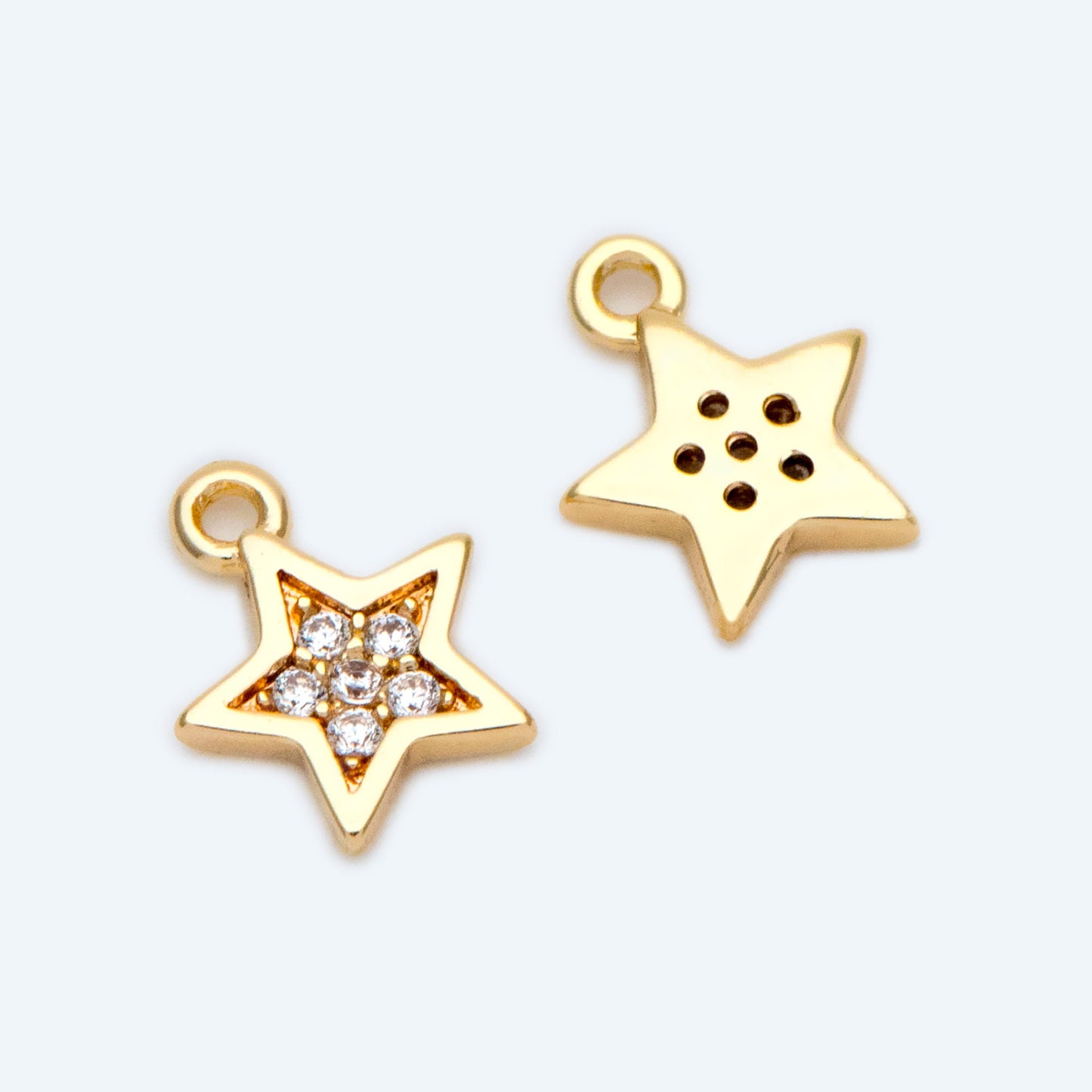 10pcs CZ Pave Gold Star Charm Pendant 8x6.5mm, Real Gold plated Brass (GB-162-A)