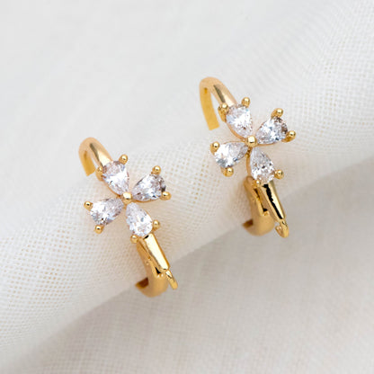 4pcs CZ Pave Clover Leverback Ear Hooks, 18K Gold plated Brass, Earring Component Hooks (GB-1601)