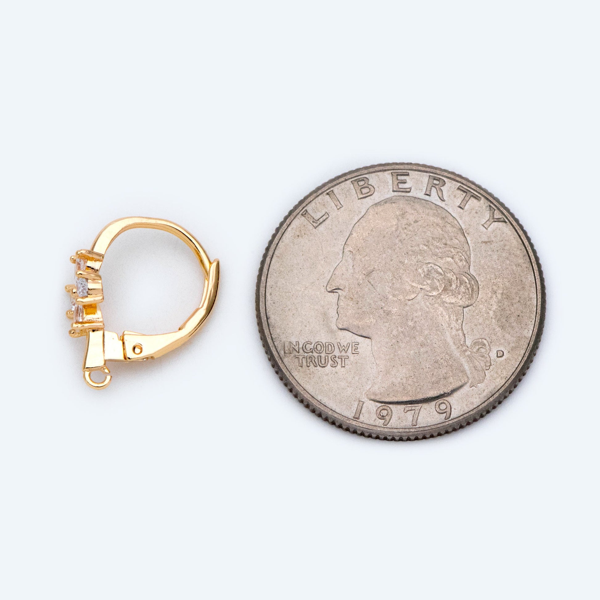 4pcs CZ Pave Clover Leverback Ear Hooks, 18K Gold plated Brass, Earring Component Hooks (GB-1601)