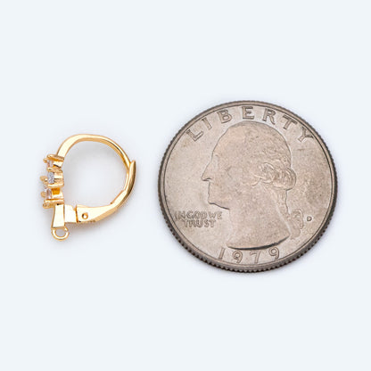 4pcs CZ Pave Clover Leverback Ear Hooks, 18K Gold plated Brass, Earring Component Hooks (GB-1601)