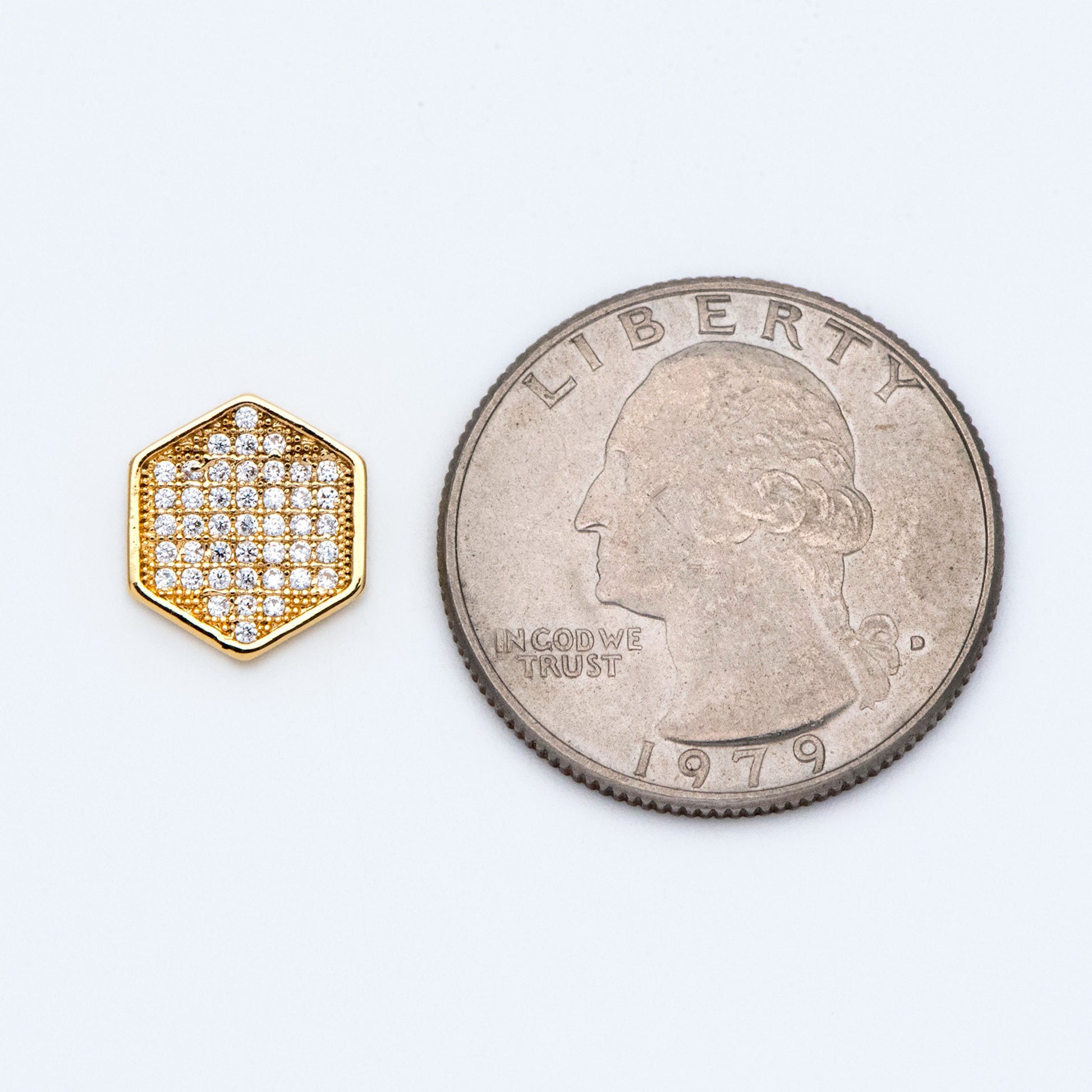 10pcs CZ Pave Hexagon Charm, 18K real Gold plated Brass Pendants (GB-1602)